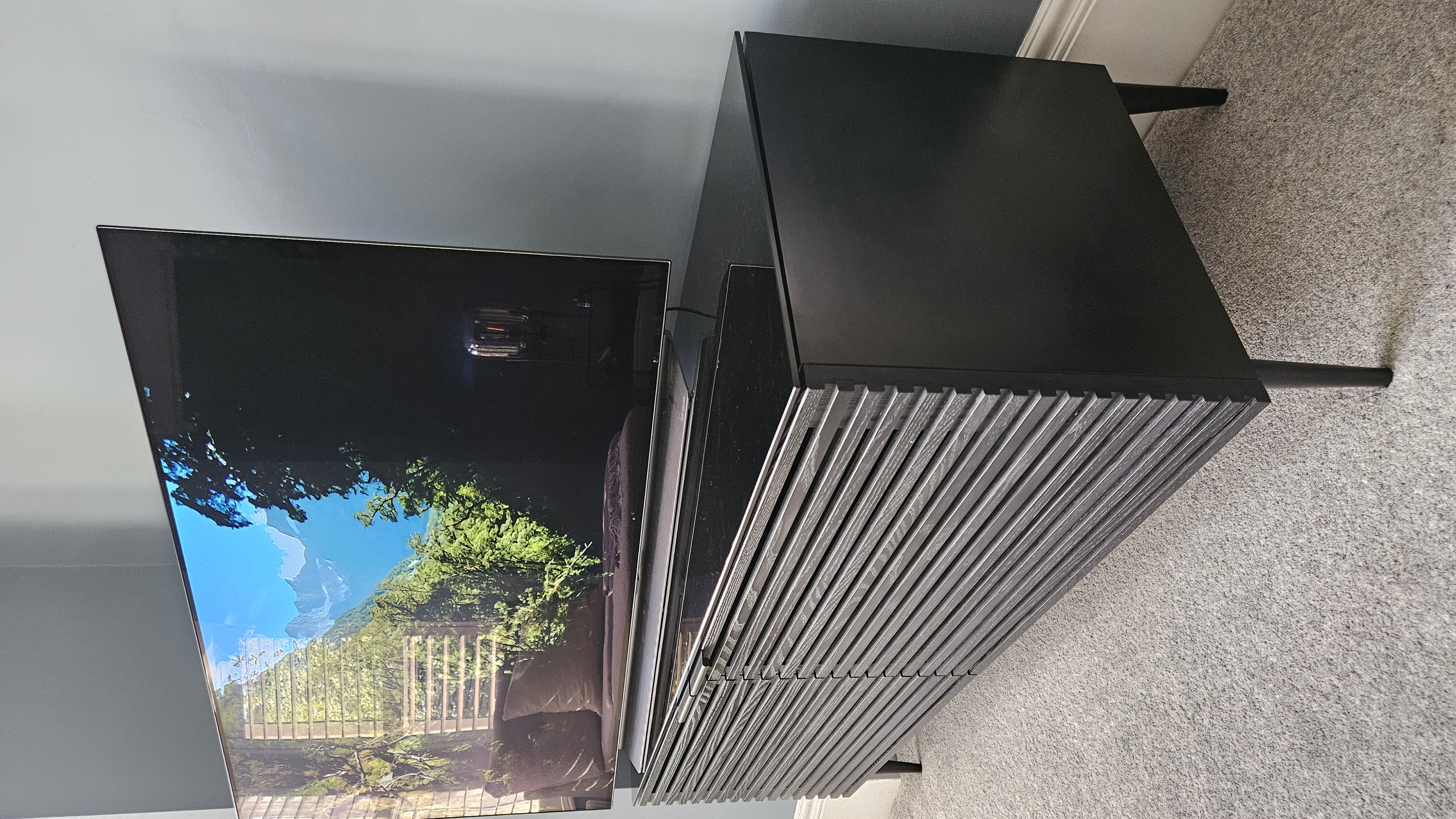 TV Cabinet Detail - Black Ash Louvre Doors